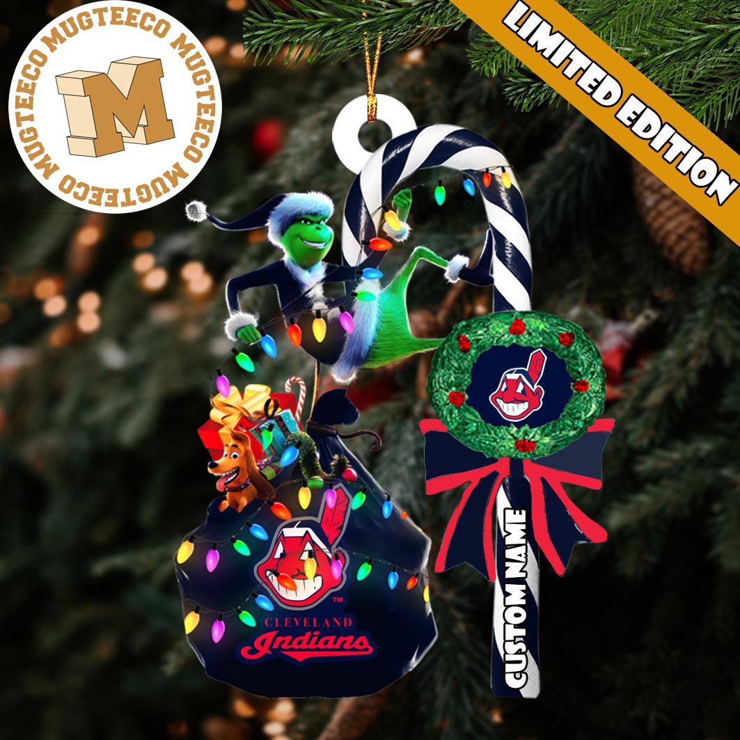 Cleveland Indians MLB Grinch Candy Cane Personalized Xmas Gifts Christmas  Tree Decorations Ornament - Mugteeco