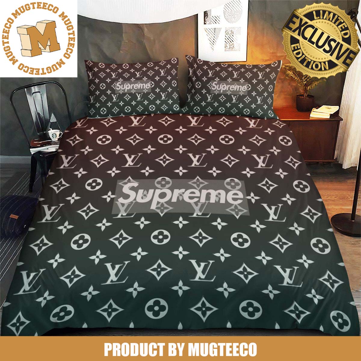 Best Louis Vuitton Big Logo In Classic Black Monogram Background Bedding  Set - Mugteeco