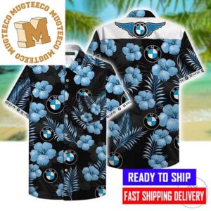 BMW Logo Blue Tropical Pattern Hawaiian Shirt For Men