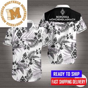 Borussia Monchengladbach Tropical Black And White Hawaiian Shirt