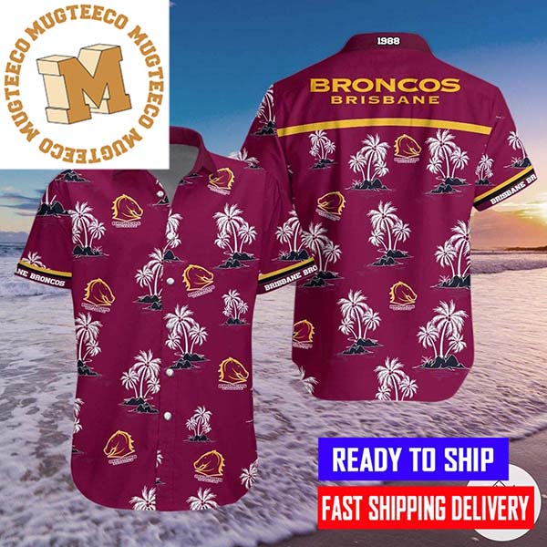 Brisbane Broncos Palm Tree In Maroon Hawaiian Shirt - Mugteeco