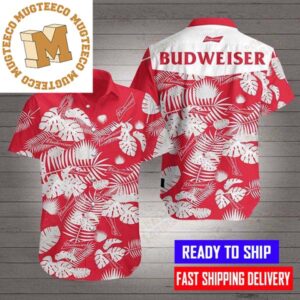 Budweiser Logo Tropical Red And White Hawaiian Shirt