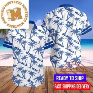 Buffalo Bills Coconut Tree Pattern White And Blue Hawaiian Shirt