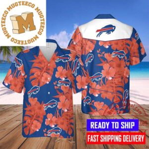 Buffalo Bills NFL Orange Hibiscus Pattern In Signature Blue Hawaiian Shirt