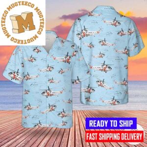 Coast Guard Sikorsky S-61R Parttern In Blue Hawaiian Shirt For Men
