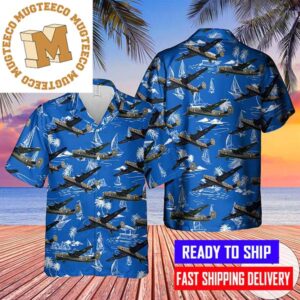 Consolidated B-24 Liberator Diamond Lil United States Army Air Forces Military Blue Hawaiian Shirt