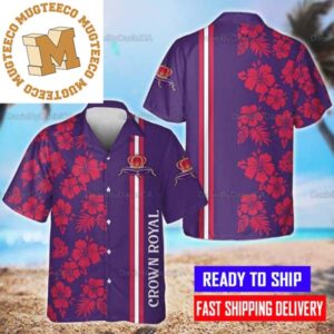 Crown Royal Trophycal Red Hibiscus In Purple Whiskey Hawaiian Shirt