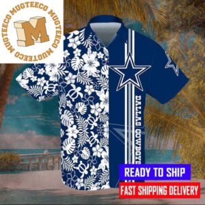 Dallas Cowboys With White Line Tropical Pattern Blue Hawaiian Shirt