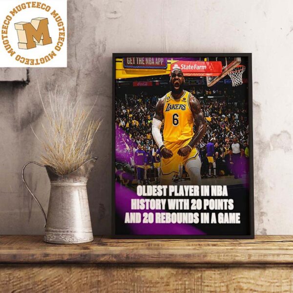 Los Angeles Lakers LeBron James Oldest Player In NBA Win A Record Playoff Game Wall Decor Poster Canvas