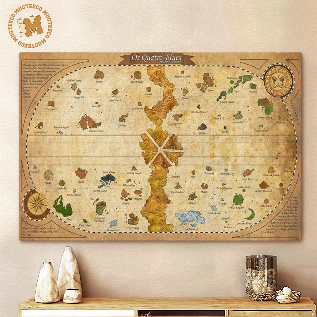 One Piece Grand Line World Map Gift For Fans Decor Poster Canvas