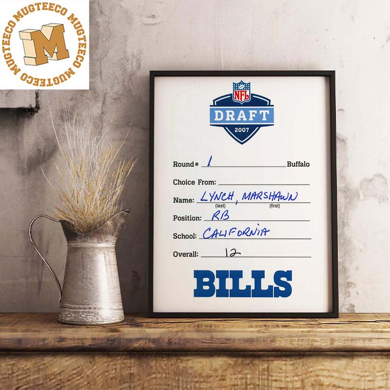 Vintage NFL Draft Card Lynch Marshawn Bills From Draft Picks To Legends Vintage Home Decor Poster Canvas