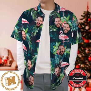 Christmas Gift Custom Personalized Hawaiian Shirt With Face 2023 Flamingo Flowers And Leaves Shirt