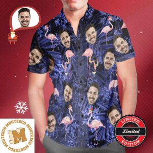 Christmas Gift Custom Personalized Hawaiian Shirt With Face 2023 Flamingo On Christmas Shirt For Men
