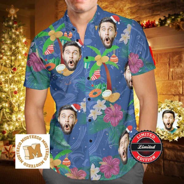 Christmas Gift Custom Personalized Hawaiian Shirt With Face Christmas Coconut Tree 2023