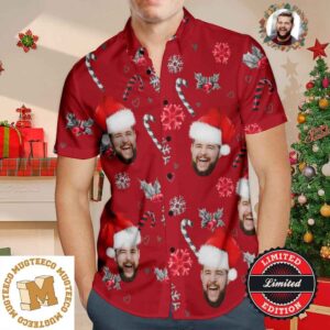 Christmas Gift Custom Personalized Hawaiian Shirt With Face Christmas Shirts With Candy Canes For Men 2023