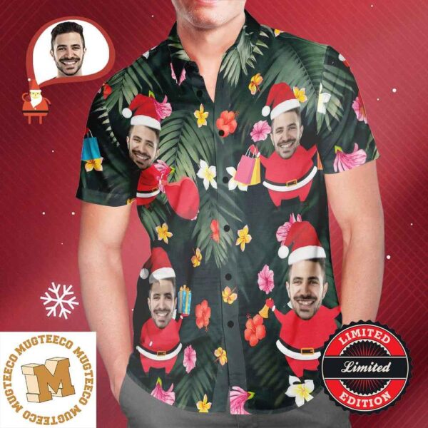 Christmas Gift Custom Personalized Hawaiian Shirt With Face Santa Claus Christmas Shirt For Men 2023