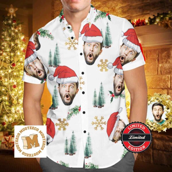 Christmas Gift Custom Personalized Hawaiian Shirt With Face Your Face With Santa Hat 2023