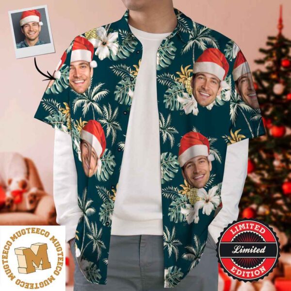 Christmas Gifts Santa Hat Custom Personalized Hawaiian Shirt With Face Casual Button-Down Short Sleeve 2023