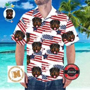 Custom Personalized Hawaiian Shirt With Dog Face America Flag for Beach Party 2023
