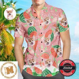 Custom Personalized Hawaiian Shirt With Dog Face Cartoon Watermelon Beach Shirt Holiday Gift 2023