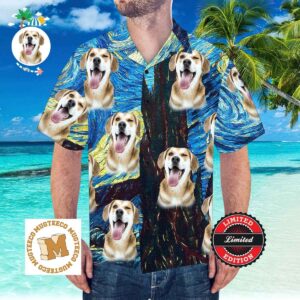 Custom Personalized Hawaiian Shirt With Dog Face Starry Night Pattern Summer Holiday 2023