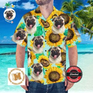 Custom Personalized Hawaiian Shirt With Dog Face Summer Sunflower Pattern Shirt 2023