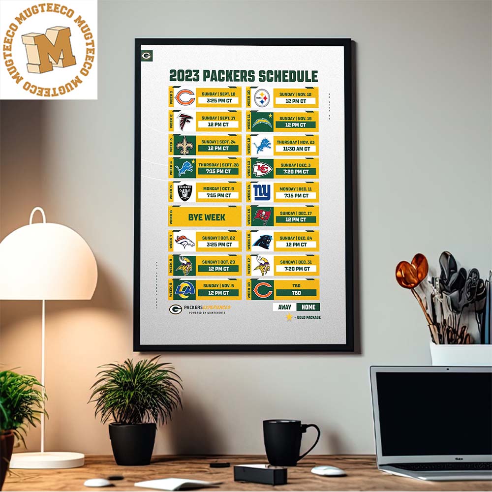 Green Bay Packers NFL 2023 Schedule All Kickoffs Home Decor Poster Canvas -  Mugteeco