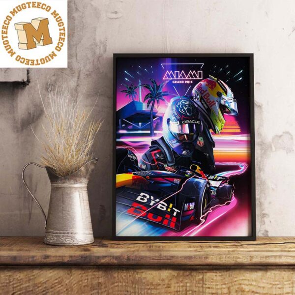Redbull Racing Max Verstappen Miami Grand Prix Synthwave Style Decorations Poster Canvas