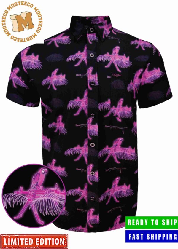 Retro Riffle Macaws With Guns In Pink And Black Gun Hawaiian