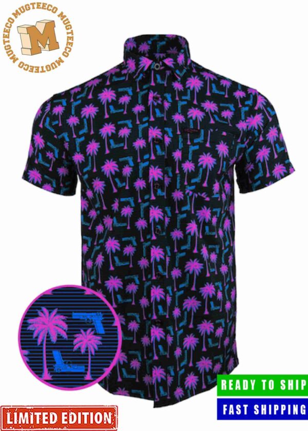 Retro Riffle Rising Palm Retro Pink And Blue Gun Hawaiian