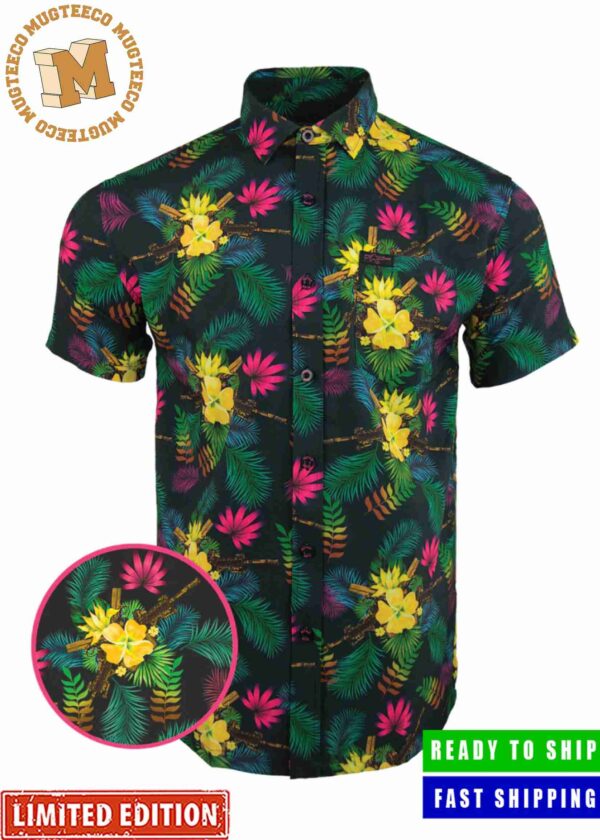 Retro Riffle Tropical Guns Floral In Yellow Gun Hawaiian