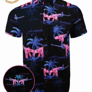 Retro Riffle With Palm Tree Pink And Blue Gun Hawaiian