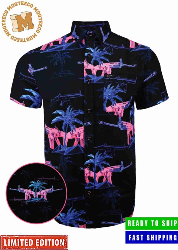 Retro Riffle With Palm Tree Pink And Blue Gun Hawaiian