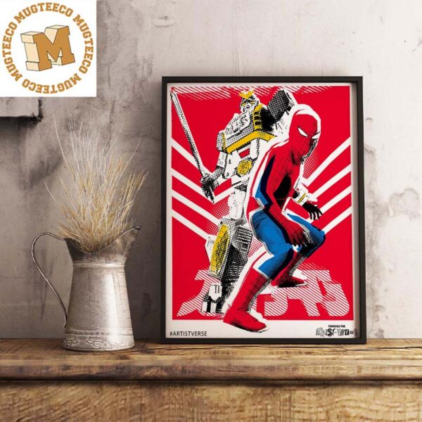 Spider-Man Across The Spider-Verse Japanese Spider-Man With Gundam Robot Decorations Poster Canvas