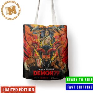 Black Mirror Season 6 Episode 5 Demon 79 2023 Official Poster Canvas Leather Tote Bag