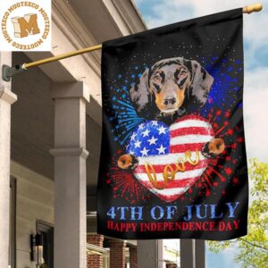 Dachshund Hug Heart Love 4th Of July Happy Independence Day Flag Best American Flag For House 2 Sides Garden House Flag