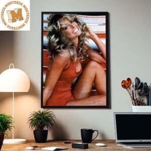 Farrah Fawcett Red Bathing Suit With Signature Home Decor Poster Canvas