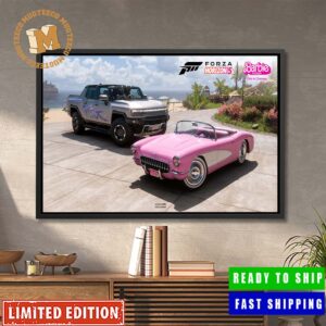 Forza Horizon 5 Very Special Barbie Movie 1956 Chevrolet Corvette EV And Ken 2022 GMC Hummer EV Home Decor Poster Canvas