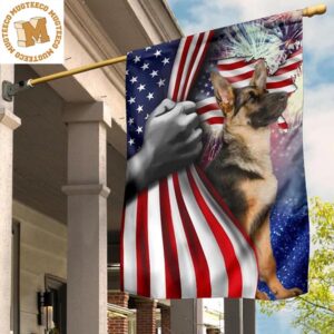 German Shepherd Inside American Flag Dog Patriotic 4Th Of July Outdoor Decorations 2 Sides Garden House Flag