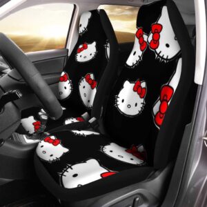 Hello Kitty Face Pattern In Black Background Car Seat Covers