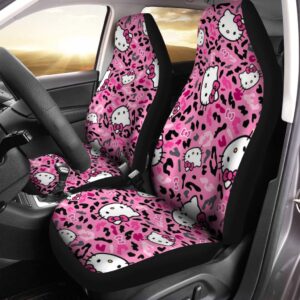 Hello Kitty Face Pattern In Pink Leopard Print Car Seat Covers