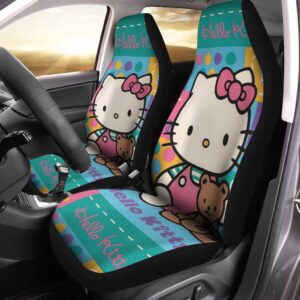 Hello Kitty Hugging Teddy Bear In Mint And Pink Background Car Seat Covers