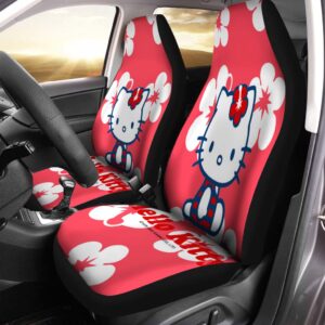 Hello Kitty With Red Flower In Cute Peach Floral Pattern Car Seat Covers