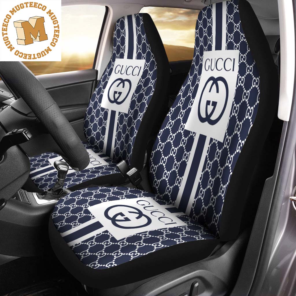 Luxury Gucci Big Logo In Blue Monogram Background Car Seat Covers - Mugteeco