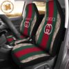 Luxury Gucci Golden Logo With Vintage Web Stripe In Black Background Car Seat Covers Full Set