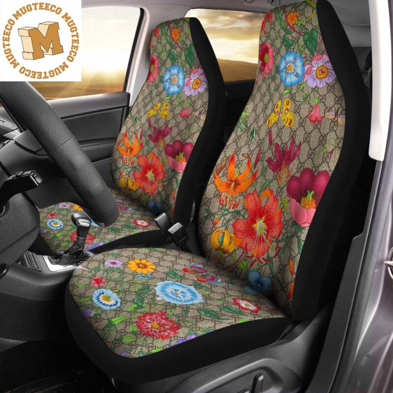 Luxury Gucci Signature Monogram Floral Scarf Pattern Car Seat Covers