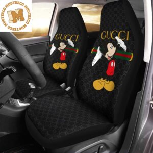 Luxury Gucci x Mickey Mouse In Black Monogram Background Car Seat Covers Full Set