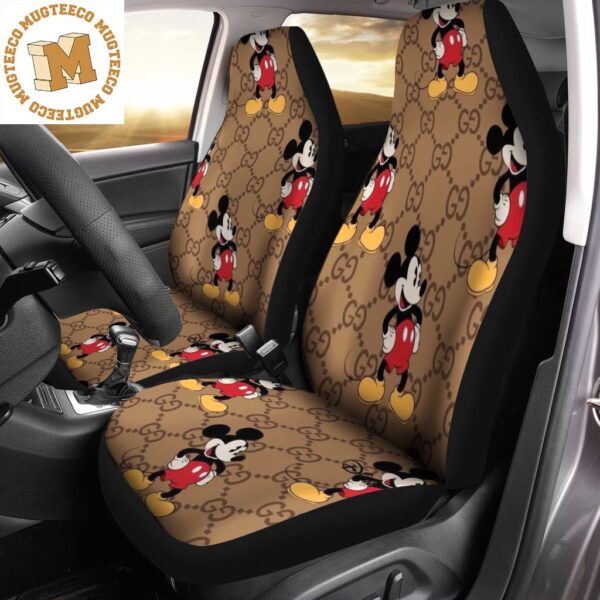 Luxury Gucci x Mickey Mouse Posing Pattern In Brown Monogram Car Seat Covers Full Set