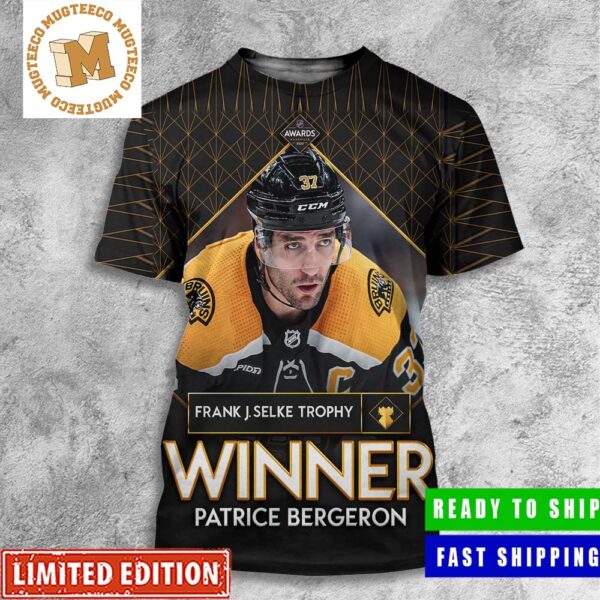 Patrice Bergeron Of The Bruins Winner Of Frank J Selke Trophy in NHL Awards 2023 All Over Print Shirt