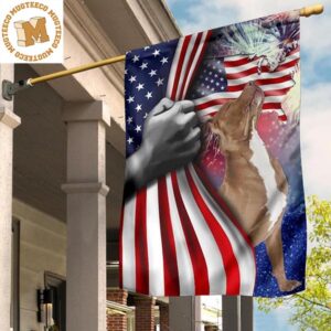 Pitbull With American Flag Patriotic 4Th Of July Outdoor Decor Dog Owner Gift Ideas 2 Sides Garden House Flag